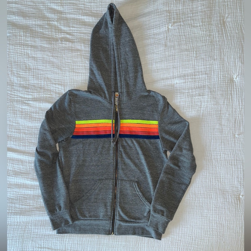Aviator Nation Stripe Zip Up Sweater Hoodie